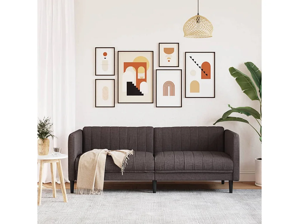 Divano a 3 Posti Marrone Scuro in Tessuto