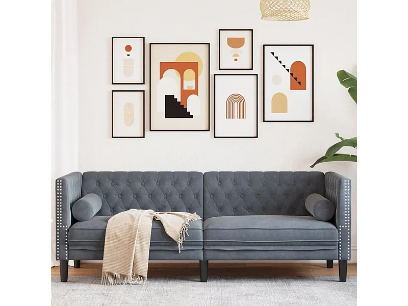 Canapé Chesterfield avec traversins 3 places gris foncé velours