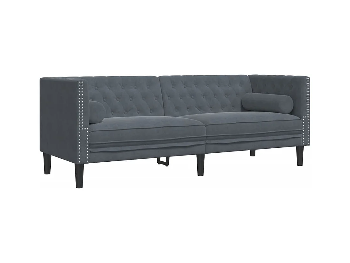 Canapé Chesterfield avec traversins 3 places gris foncé velours