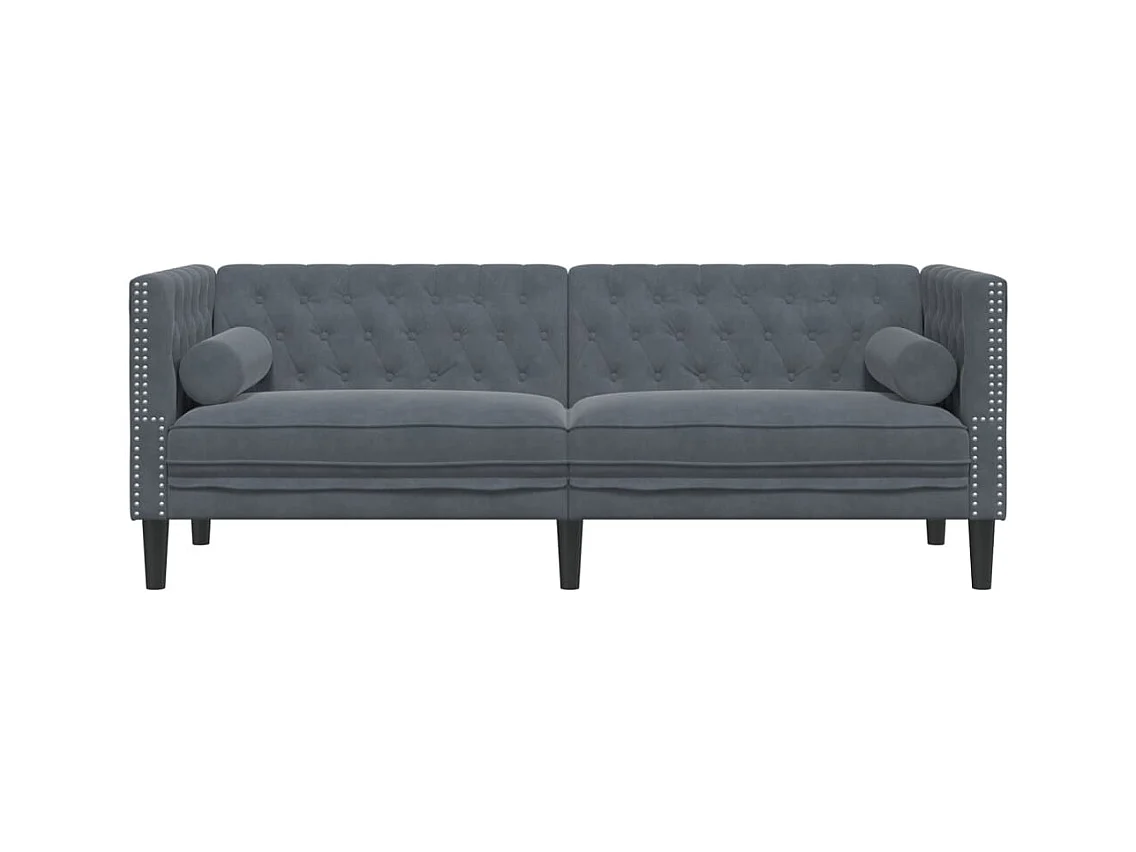 Canapé Chesterfield avec traversins 3 places gris foncé velours