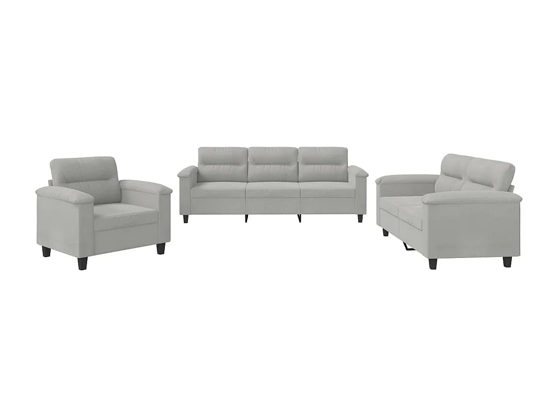 Set Divani 3 pz con Cuscini Grigio Chiaro in Tessuto Microfibra