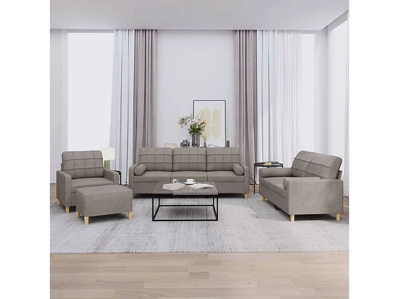 Set Divani 4 pz con Cuscini Tortora in Tessuto