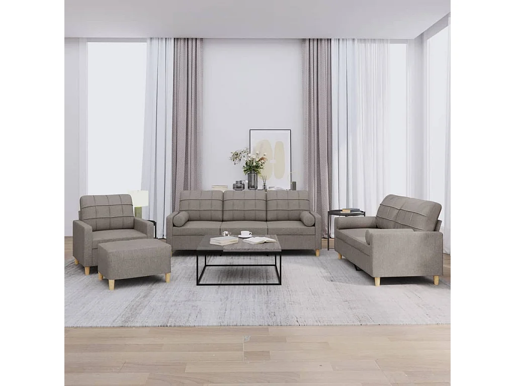 4 pcs conjunto de sofás com almofadas tecido cinza-acastanhado
