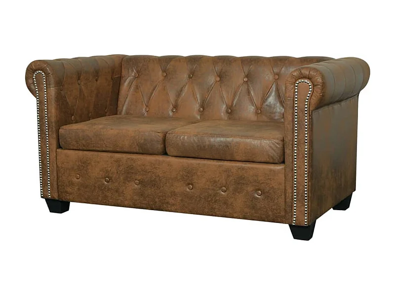 Canapé Chesterfield 2 places cuir artificiel marron