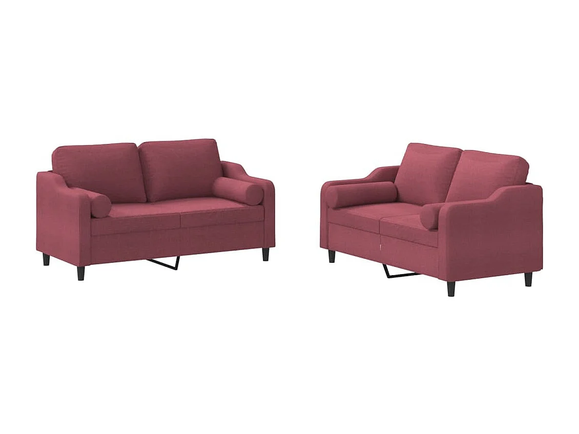 2-tlg. Sofagarnitur mit Kissen Weinrot Stoff