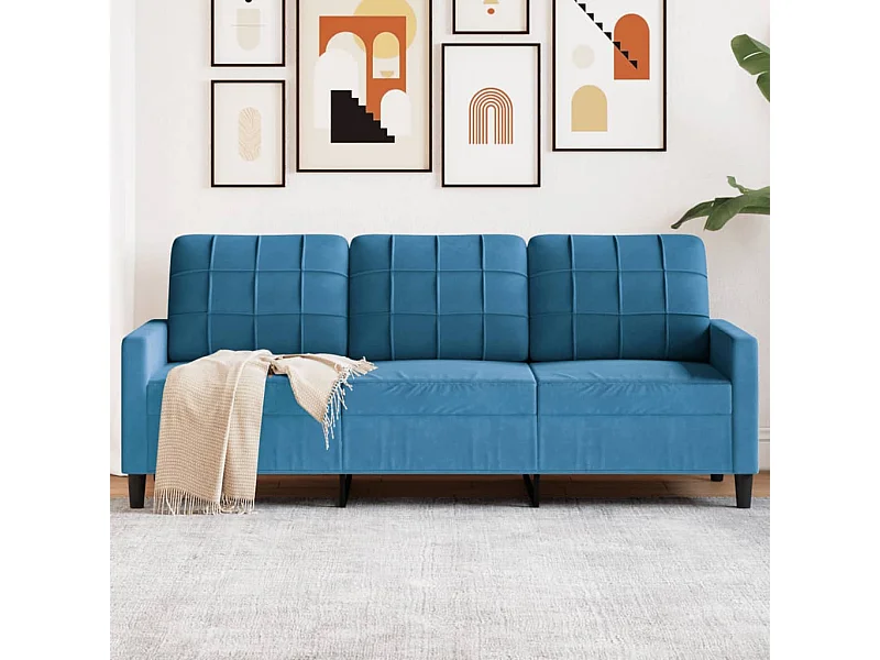 Canapé à 3 places Bleu 180 cm Velours