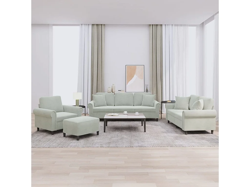 Ensemble de canapés 4 pcs avec coussins gris clair velours