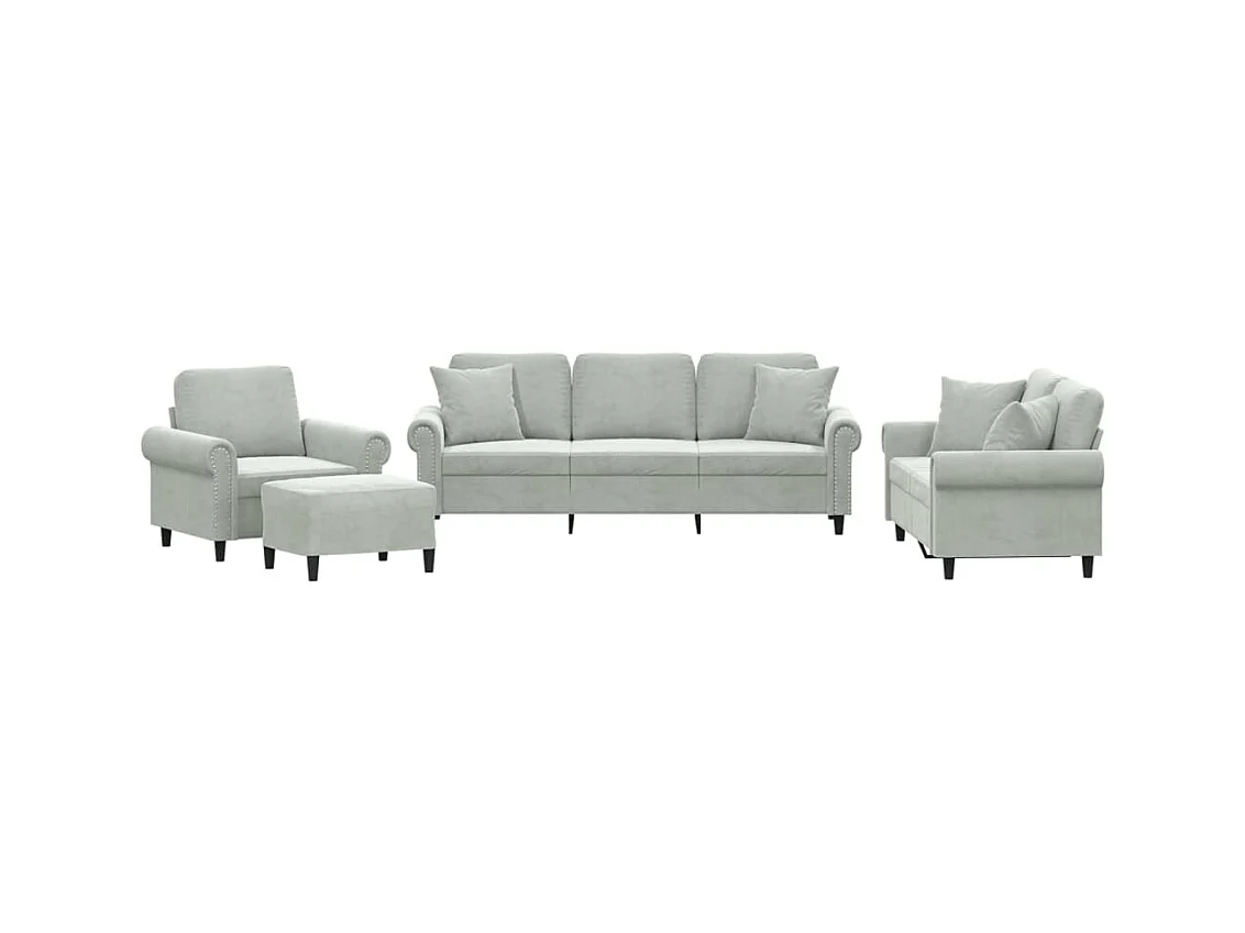 Ensemble de canapés 4 pcs avec coussins gris clair velours