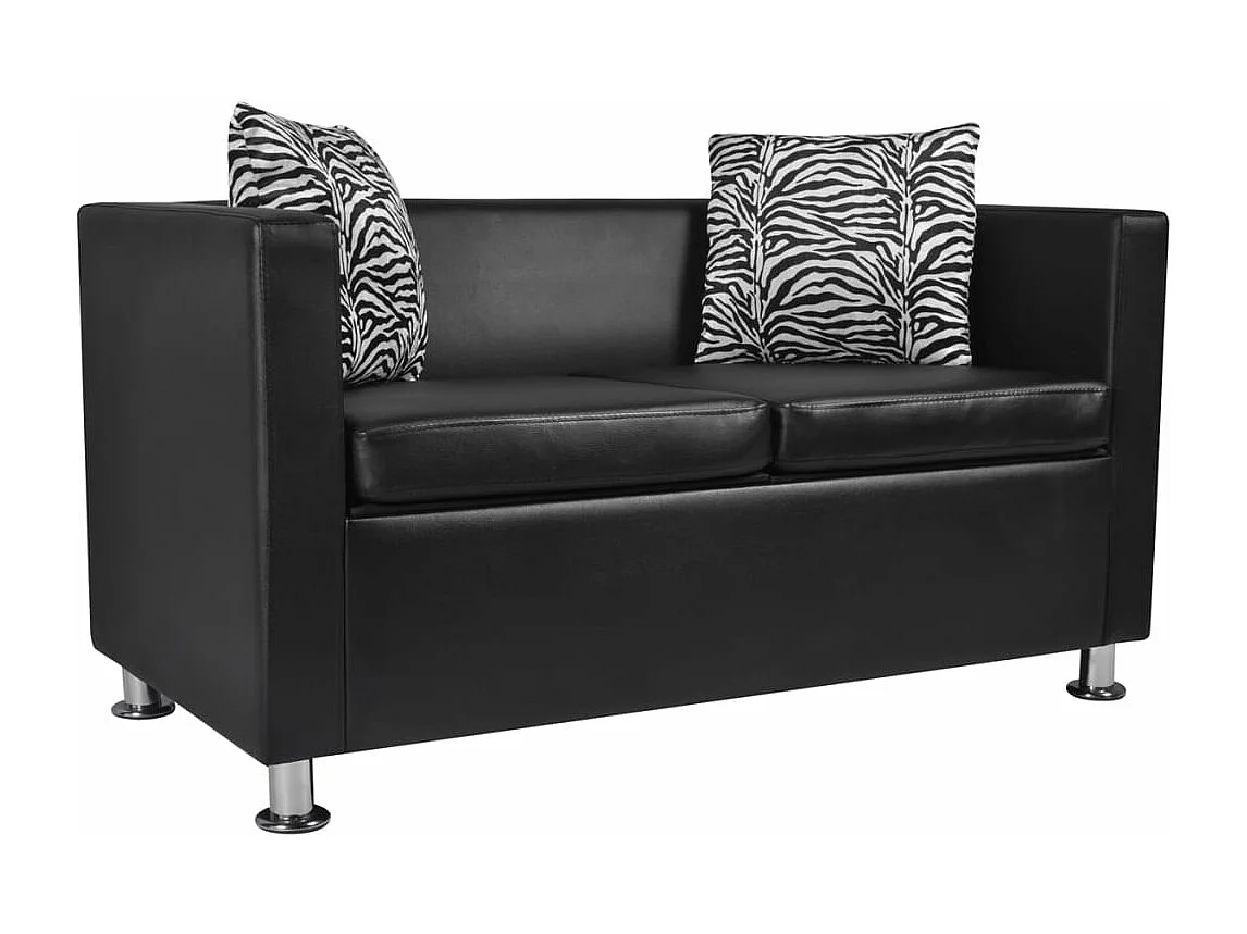 Conjunto de sofás de 2 e 3 lugares couro artificial preto