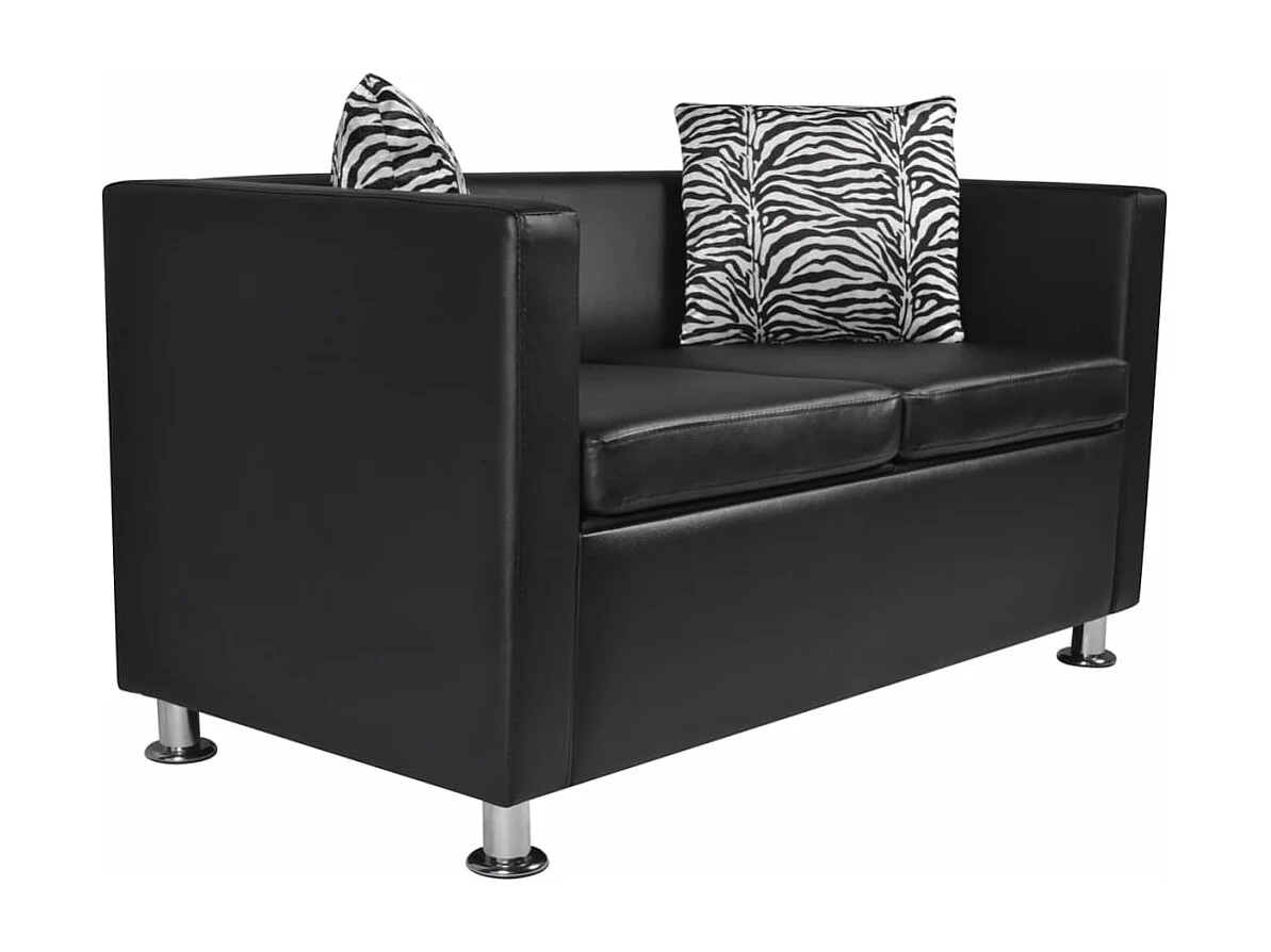 Conjunto de sofás de 2 e 3 lugares couro artificial preto