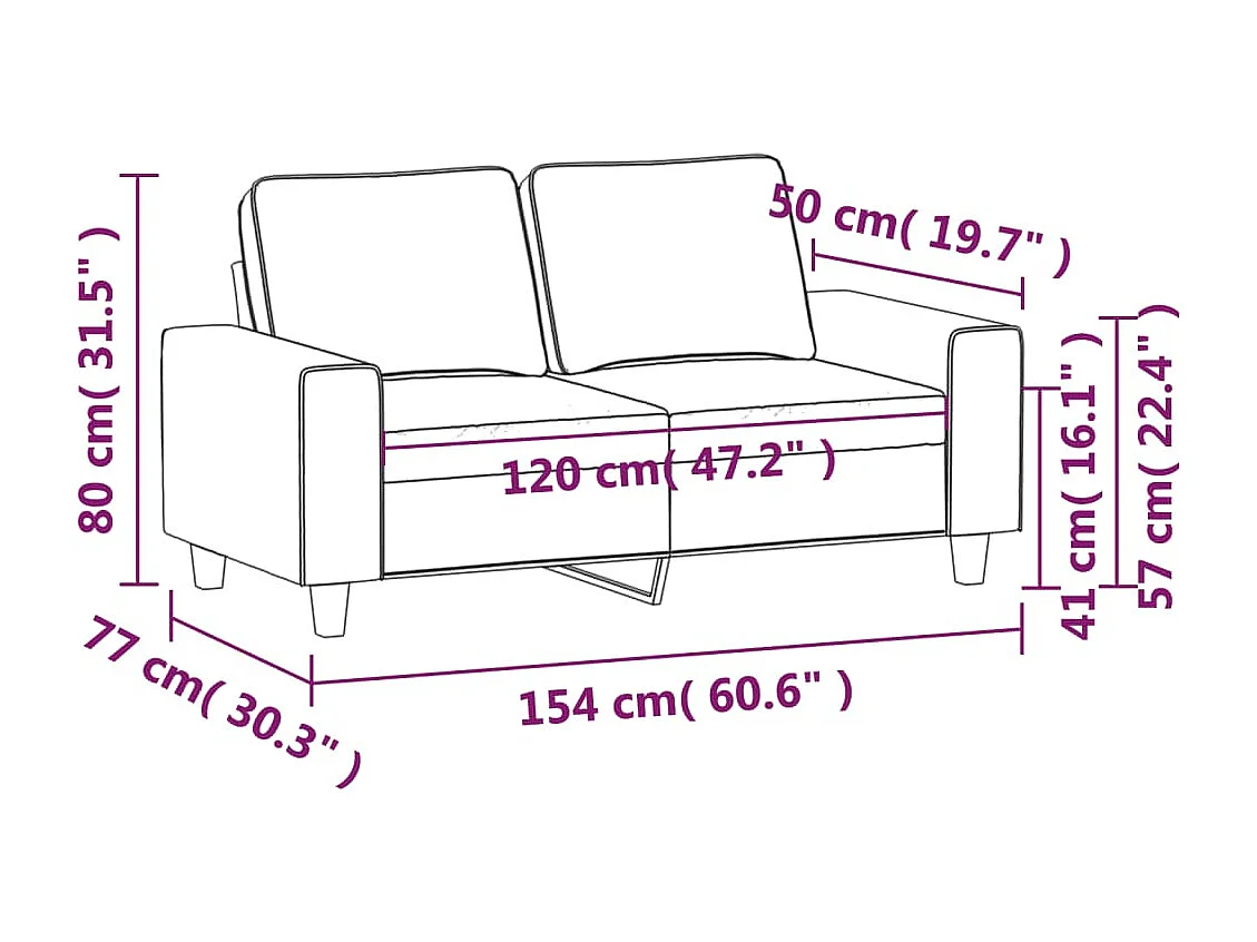 Sofá de 2 plazas de tela gris claro 120 cm