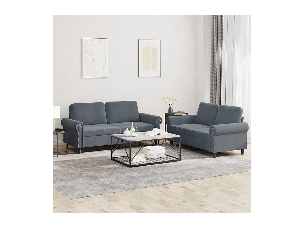 Ensemble de canapés 2 pcs avec coussins Gris foncé Velours