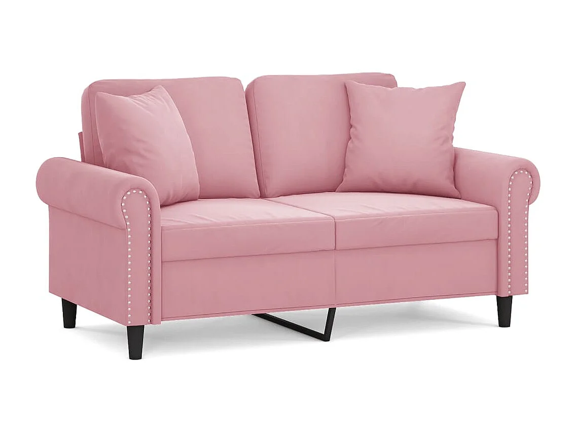 Sofá de 2 plazas con cojines terciopelo rosa 120 cm