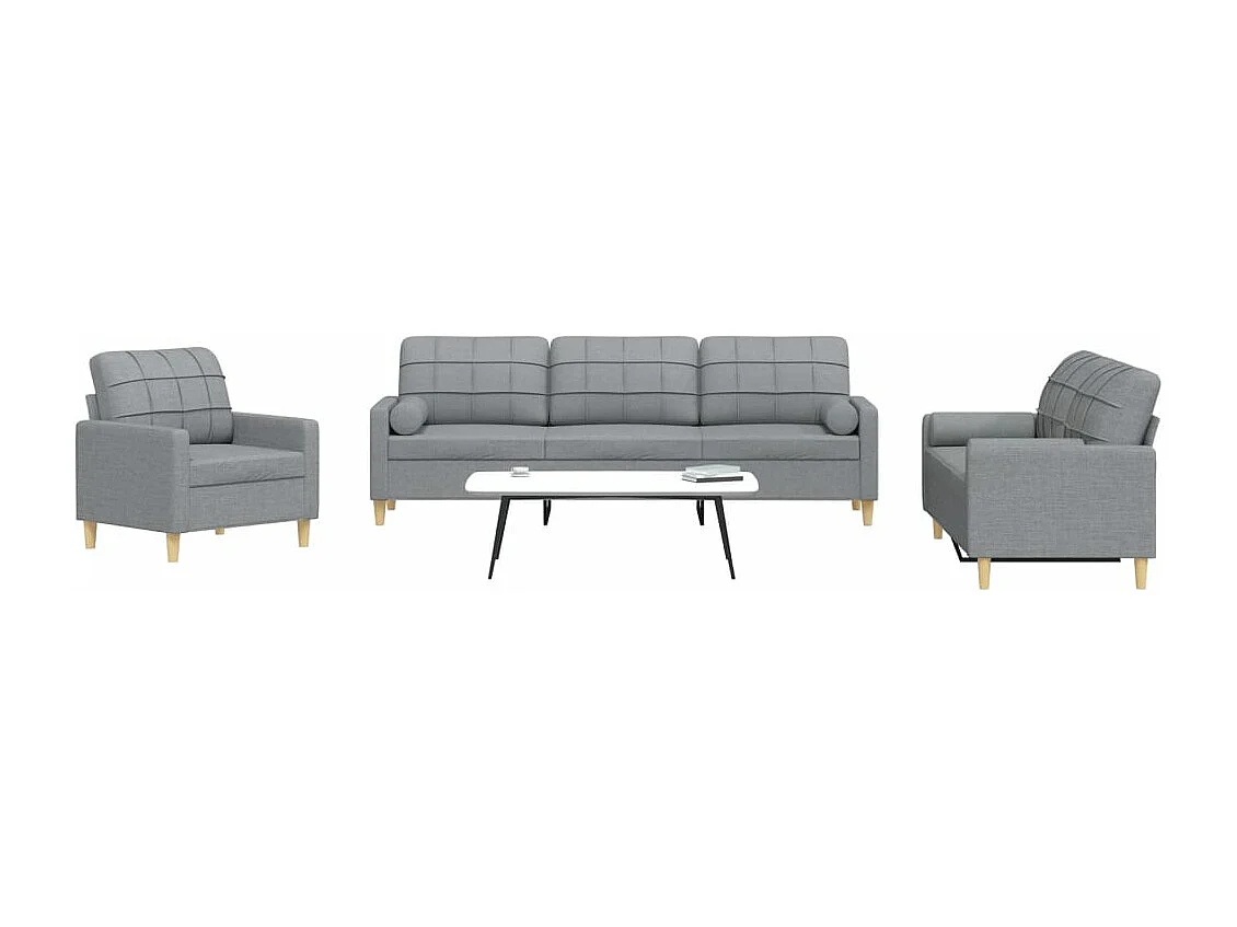 Ensemble de canapés 3 pcs coussins décoratifs gris clair tissu