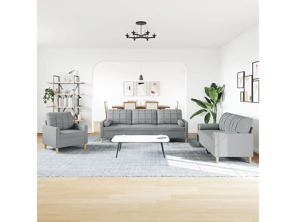 Ensemble de canapés 3 pcs coussins décoratifs gris clair tissu