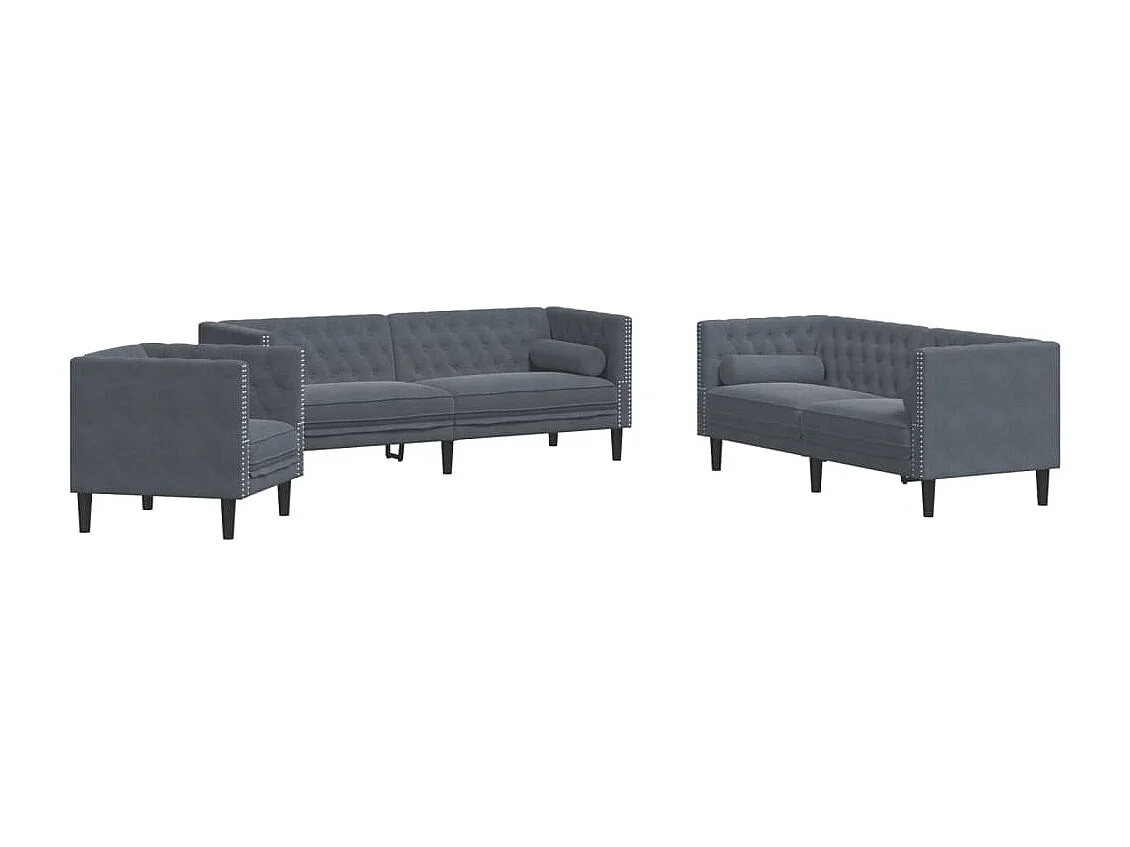 3-delige Loungeset Chesterfield en bolsters fluweel donkergrijs
