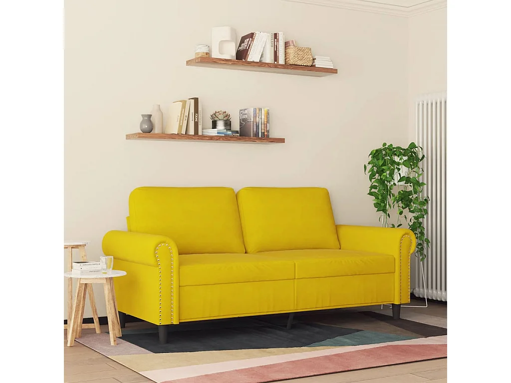 Canapé à 2 places Jaune 140 cm Velours