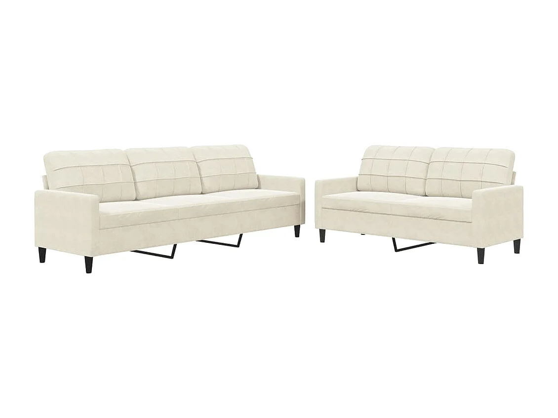 Set di Divani 2 pz con Cuscini Crema in Velluto