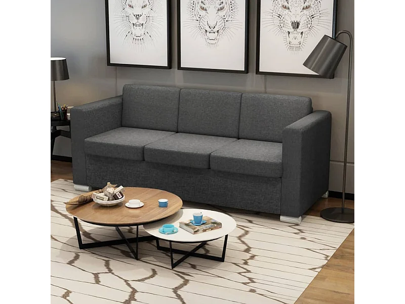 Canapé à 3 places Tissu Gris foncé