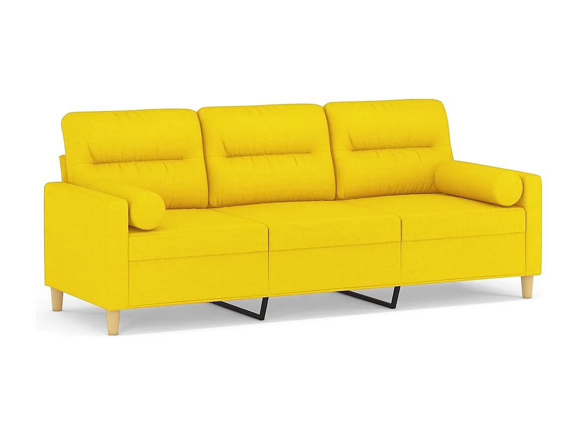Divano a 3 Posti con Cuscini Giallo Chiaro 180 cm in Tessuto