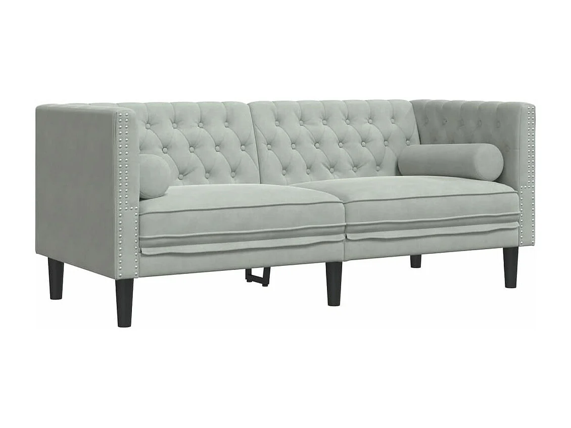 Canapé Chesterfield avec traversins 2 places gris clair velours