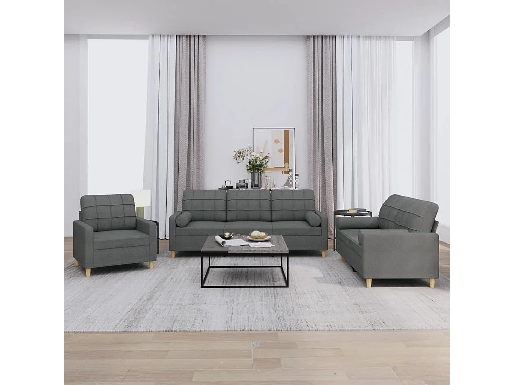 Ensemble de canapés 3 pcs coussins gris foncé tissu