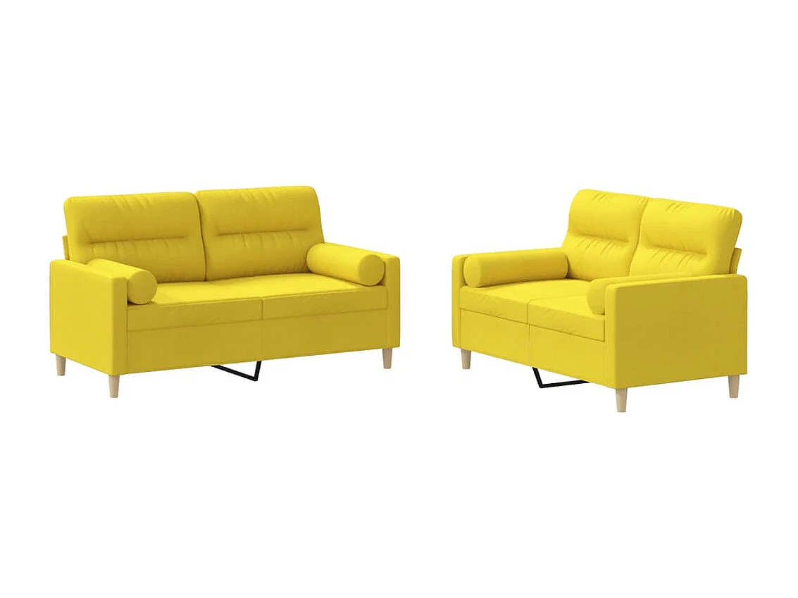 2-tlg. Sofagarnitur mit Kissen Hellgelb Stoff