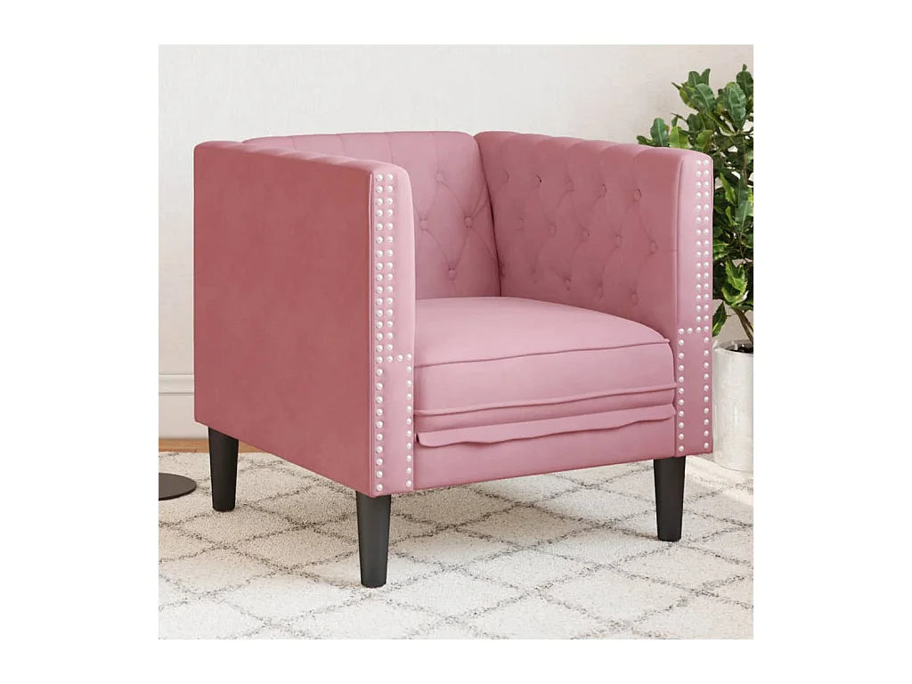 Fauteuil Chesterfield rose velours