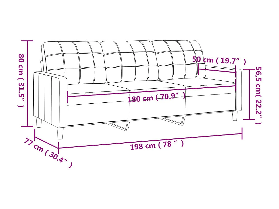 Driezitsbank 180 cm stof bruin