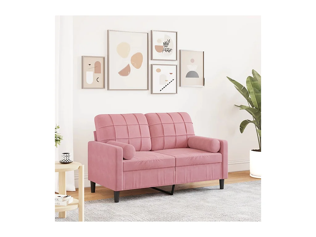 Canapé 2 places avec oreillers décoratifs rose 120 cm velours