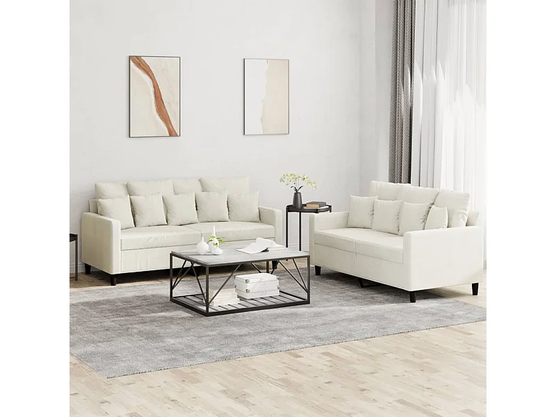 2-delige Loungeset met kussens fluweel crèmekleurig