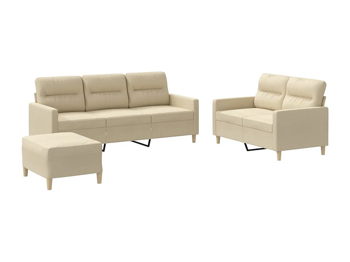 Set di Divani 3 pz con Cuscini Crema in Tessuto