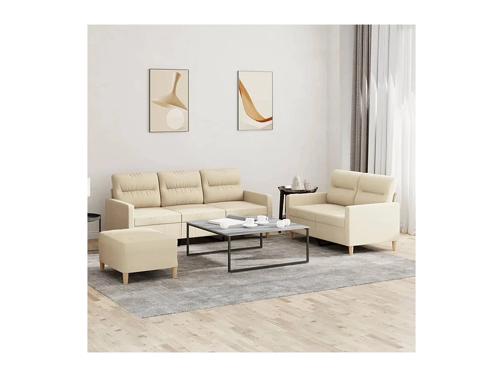 Ensemble de canapés 3 pcs avec coussins Crème Tissu