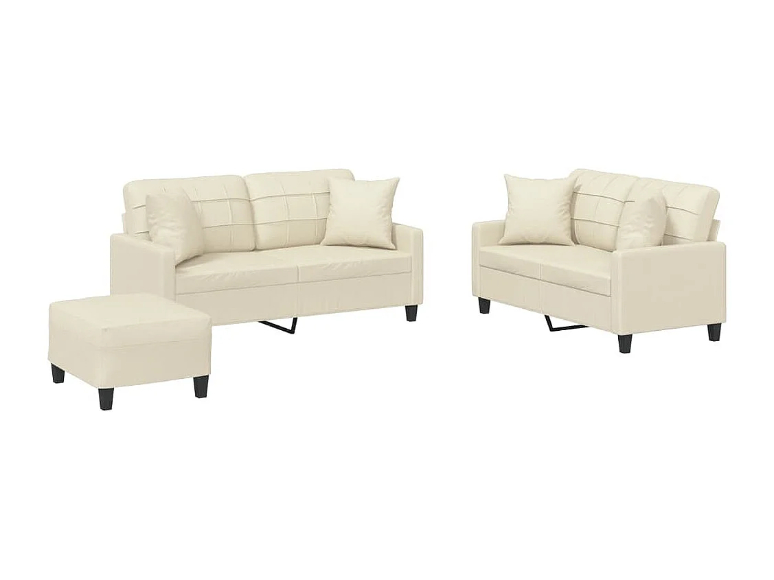 3-delige Loungeset met kussens kunstleer crèmekleurig