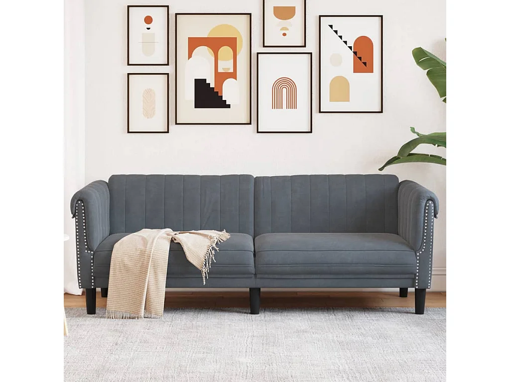 Sofa 3-Sitzer Dunkelgrau Samt