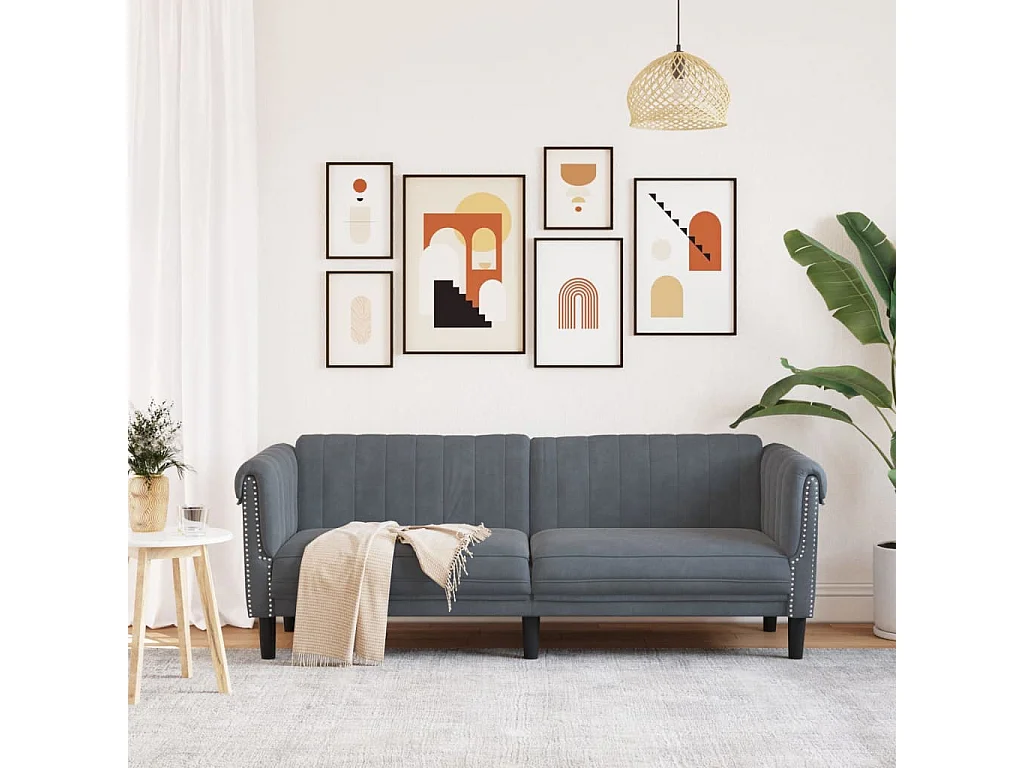 Sofa 3-Sitzer Dunkelgrau Samt