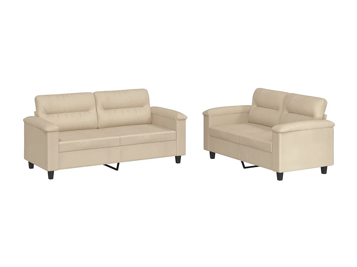 Set Divani 2 pz con Cuscini Crema in Tessuto Microfibra