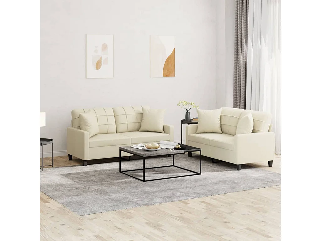 Set di Divani 2 pz con Cuscini Crema in Similpelle