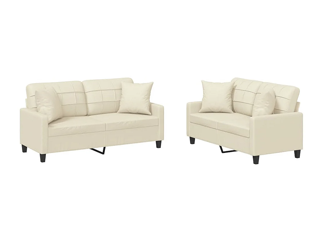 Set di Divani 2 pz con Cuscini Crema in Similpelle