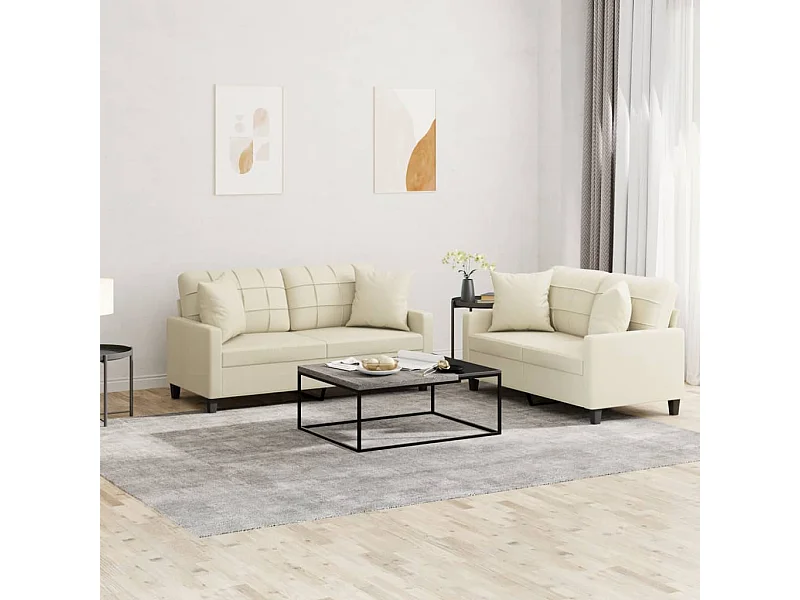 2-delige Loungeset met kussens kunstleer crèmekleurig