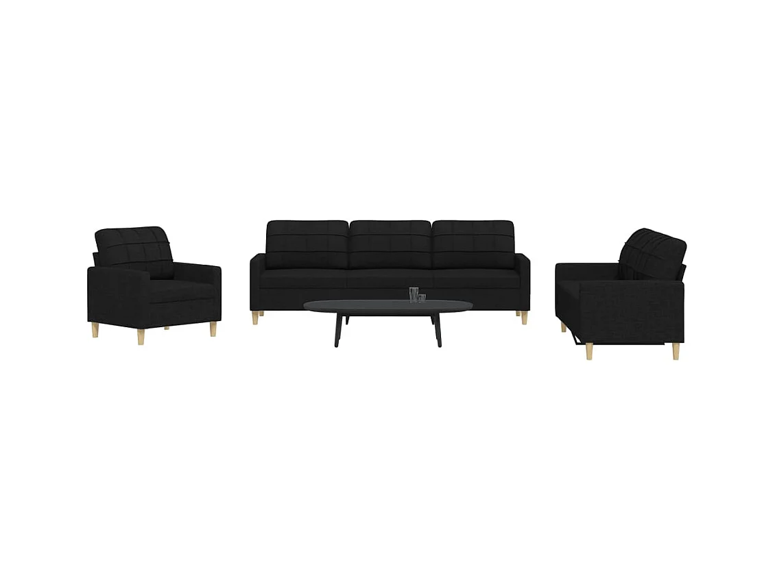 3-delige Loungeset stof zwart