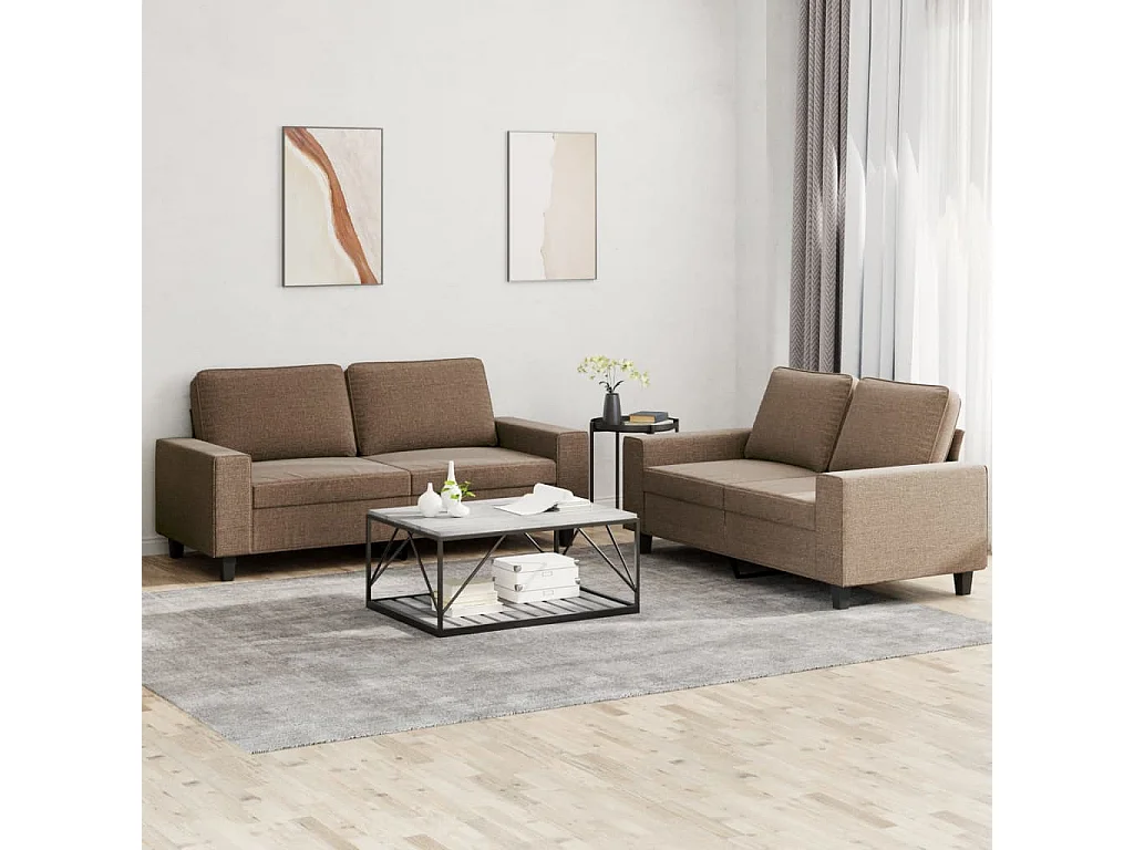 Set di Divani 2 pz Marrone in Tessuto