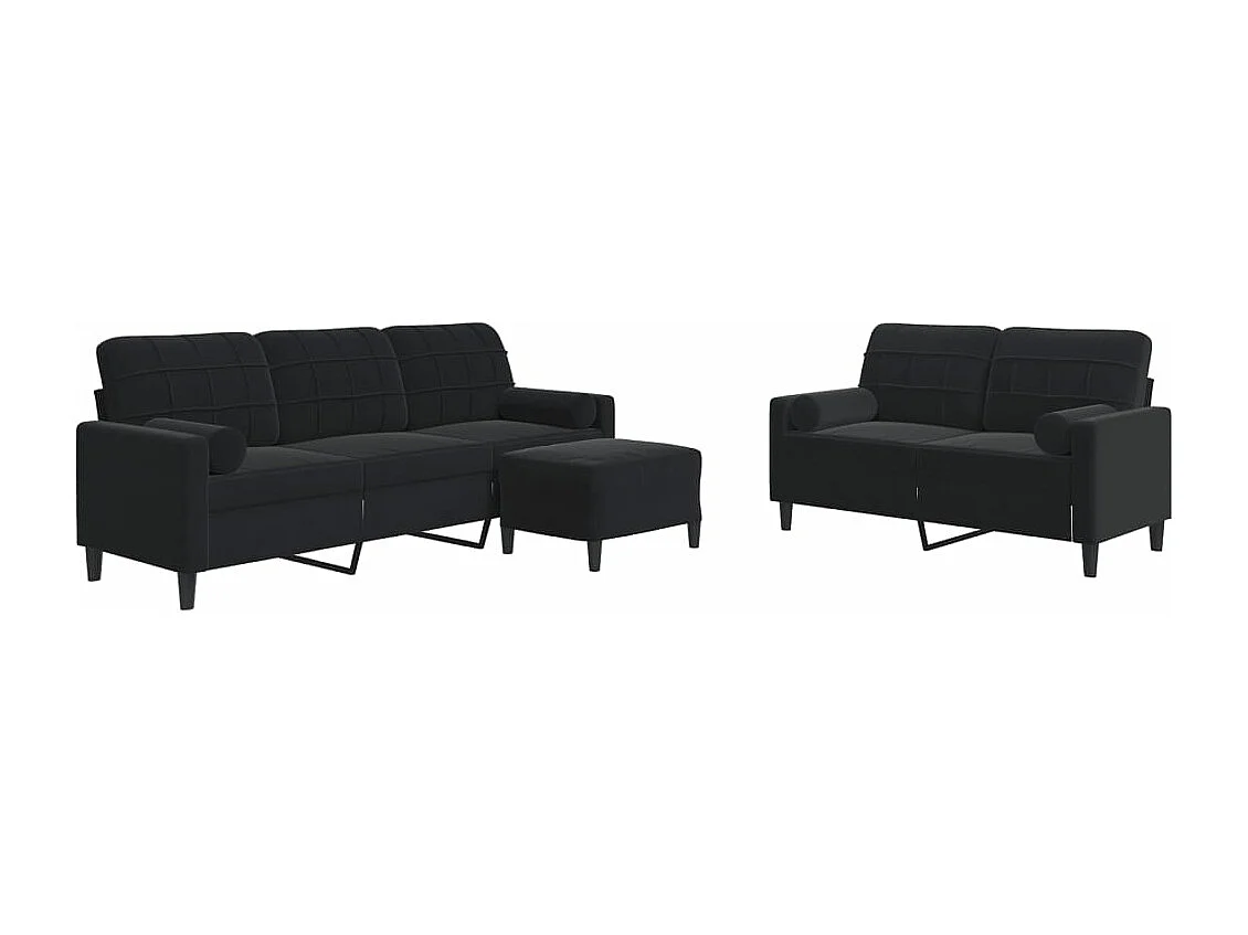 Ensemble de canapés 3pcs et coussins et traversins noir velours