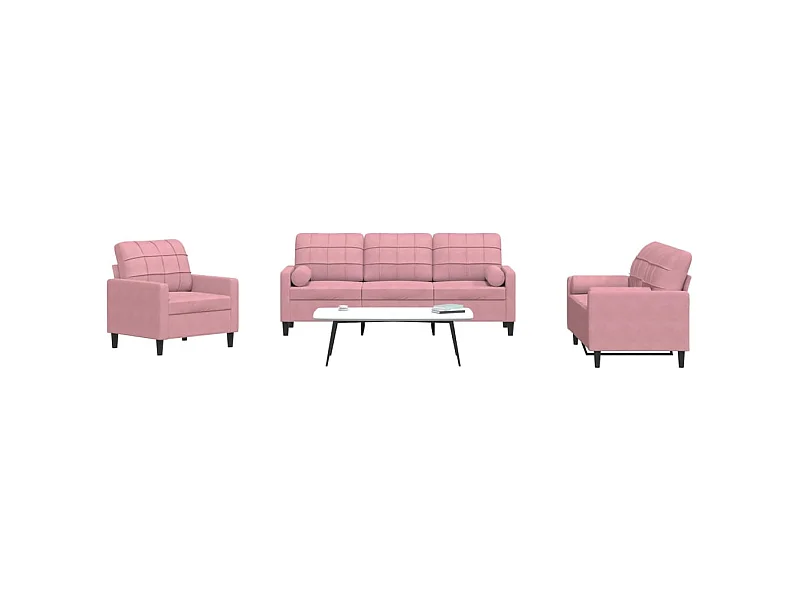 Set di Divani 3 pz con Cuscini e Rinforzi rosa in Velluto