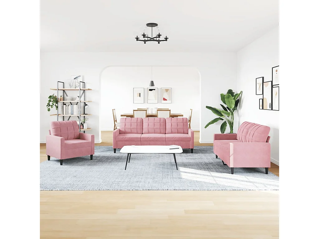 3-delige Loungeset met kussens en bolsters fluweel roze
