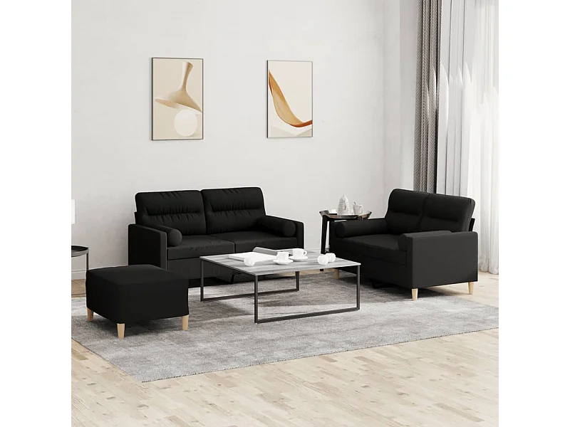 Ensemble de canapés 3 pcs avec coussins noir tissu