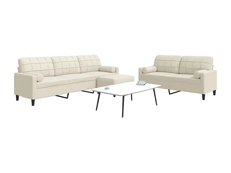 Set di Divani 3 pz con Cuscini e Rinforzi Crema in Velluto