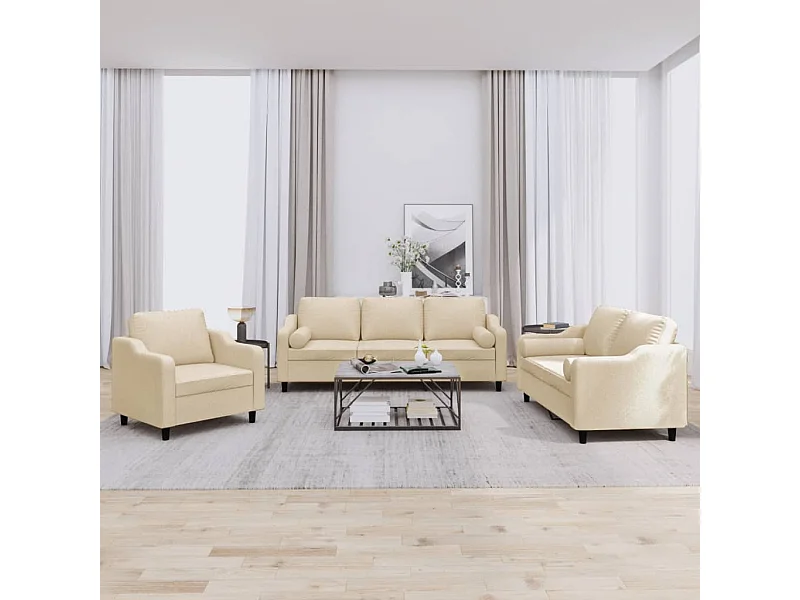 Juego de sofás con cojines 3 piezas tela crema