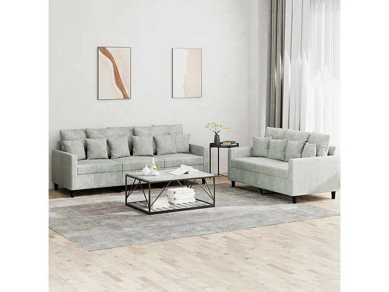 Ensemble de canapés 2 pcs avec coussins Gris clair Velours