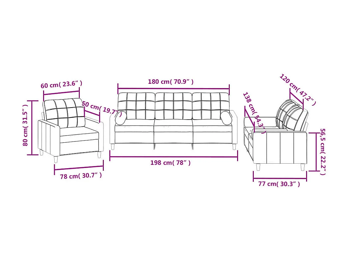 Ensemble de canapés 3 pcs avec coussins taupe tissu